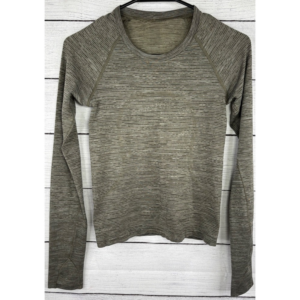Lululemon Swiftly Tech‎ Long Sleeve Shirt 2.0 Striped Olive Green Athletic Top